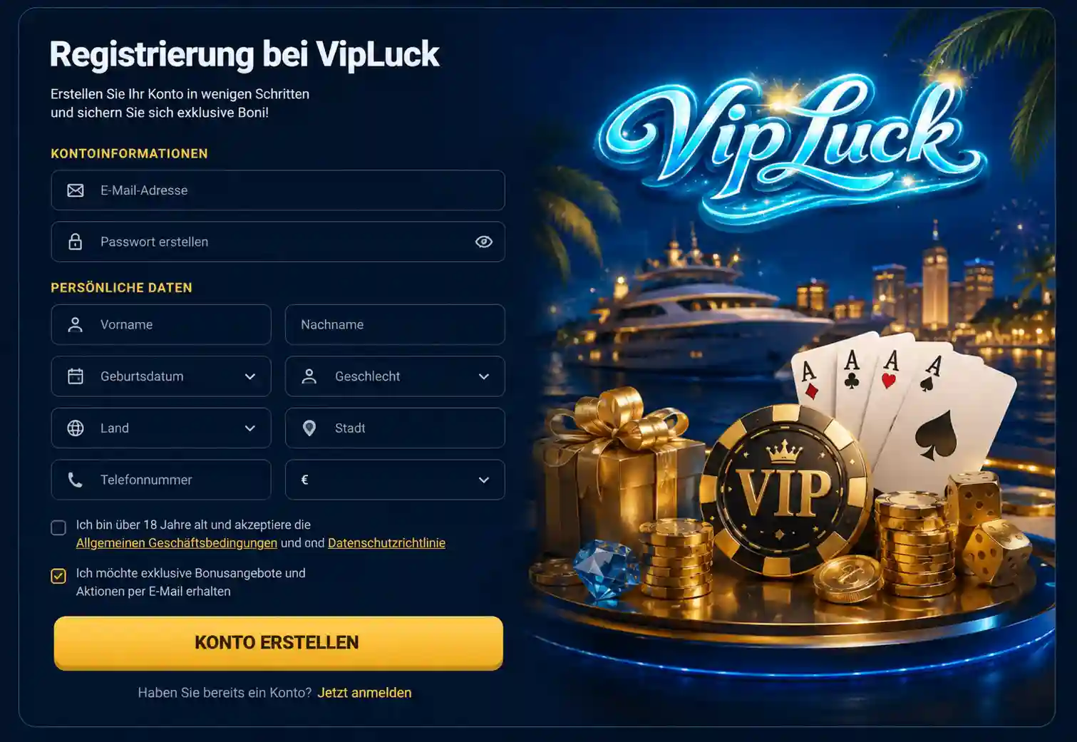 VipLuck Registrierungsformular